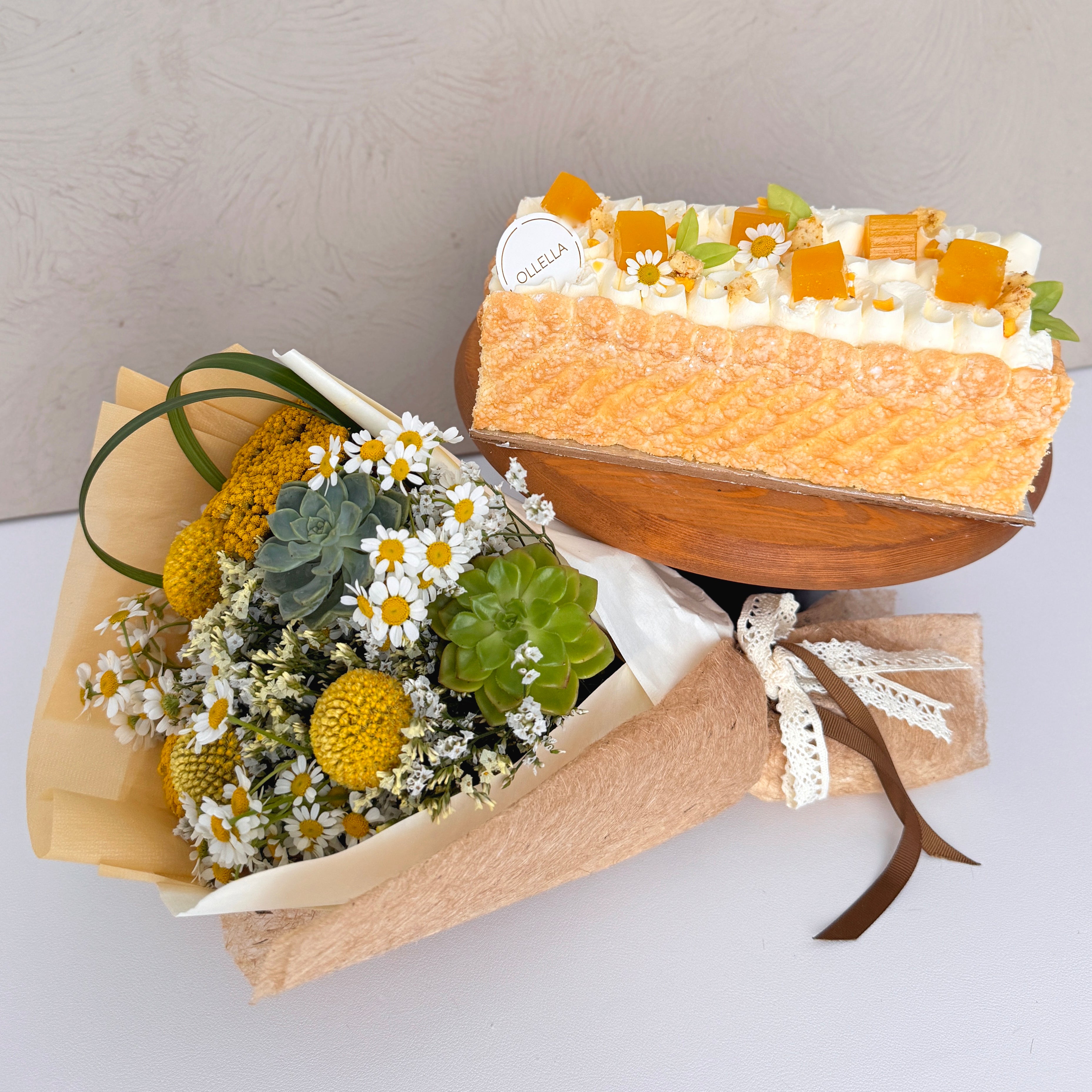 Cempedak Royale Cake + Floral Bouquet in MaMa Jute Bag (10, 11, 12 May only)
